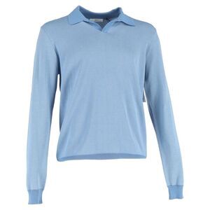 Mr. P. Textured Open-Collared Sweater in Blue Cotton